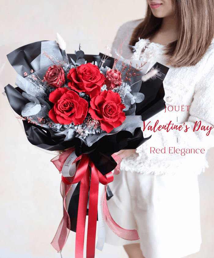 Red Elegance 紅黑玫瑰花束 | 情人節永生花花束2025